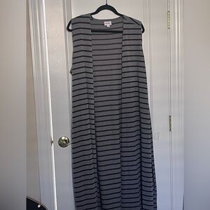 LuLaRoe Sleeveless Striped Maxi Cardigan Dress - Gray & Black size L